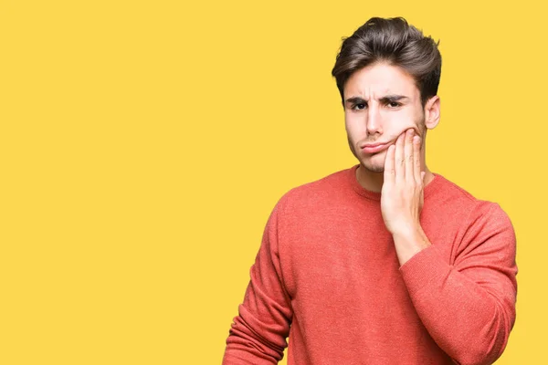Young Handsome Man Isolated Background Touching Mouth Hand Painful Expression — Stock Photo, Image