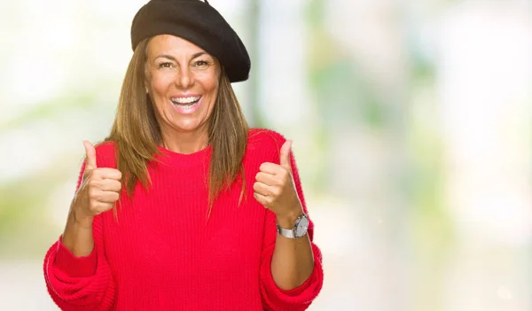 Middle Age Adult Woman Wearing Fashion Beret Isolated Background Success — Stock Photo, Image