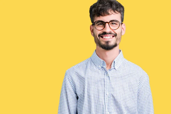 Joven Hombre Guapo Con Gafas Sobre Fondo Aislado Con Una —  Fotos de Stock