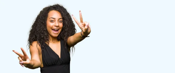 Young Beautiful Girl Curly Hair Wearing Fashion Skirt Smiling Looking — Stock Photo, Image