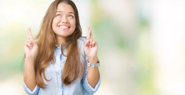 Junge Schöne Brünette Geschäftsfrau Über Isoliertem Hintergrund Lächelnd Daumen Drücken — Stockfoto