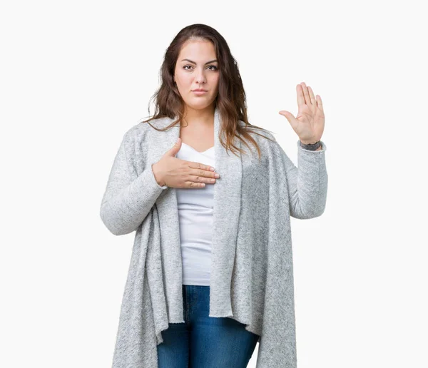 Hermosa Mujer Joven Tamaño Grande Con Chaqueta Invierno Sobre Fondo —  Fotos de Stock