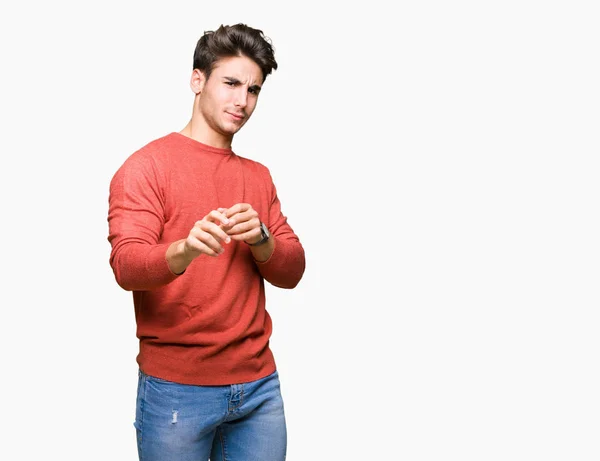 Young Handsome Man Isolated Background Disgusted Expression Displeased Fearful Doing — Stock Photo, Image