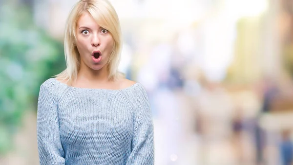 Giovane Bella Donna Bionda Che Indossa Maglione Invernale Sfondo Isolato — Foto Stock