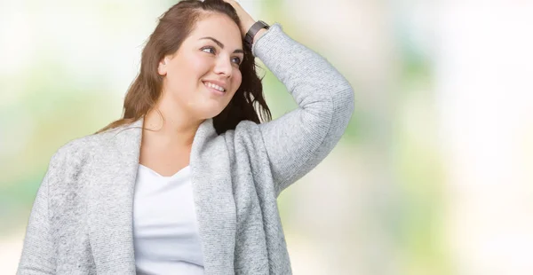 Schöne Size Junge Frau Trägt Winterjacke Über Isoliertem Hintergrund Lächelt — Stockfoto