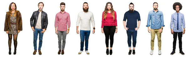 Collage Personas Sobre Fondo Blanco Aislado Hinchando Mejillas Con Cara — Foto de Stock