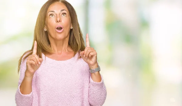 Bella Donna Adulta Mezza Età Che Indossa Maglione Invernale Sfondo — Foto Stock