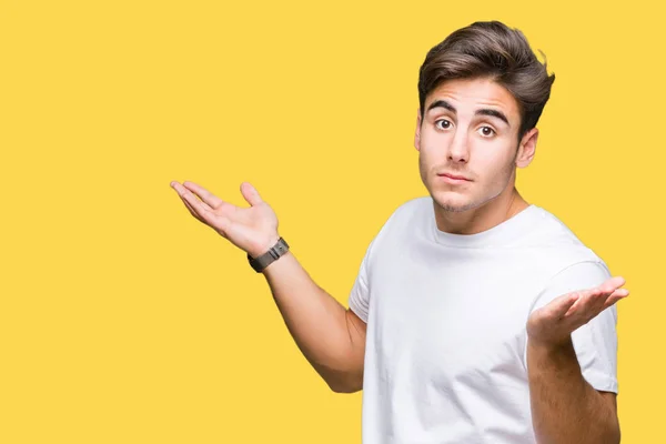 Joven Hombre Guapo Con Camiseta Blanca Sobre Fondo Aislado Expresión —  Fotos de Stock