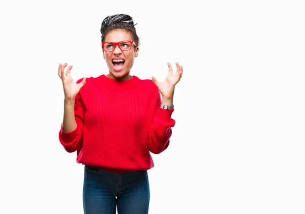 Giovane Capelli Intrecciati Ragazza Afroamericana Indossa Maglione Occhiali Sfondo Isolato — Foto Stock