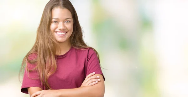 Giovane Bella Donna Bruna Sfondo Isolato Volto Felice Sorridente Con — Foto Stock