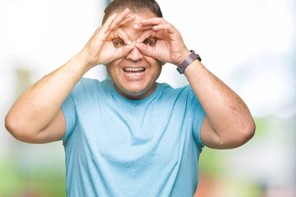 Hombre Árabe Mediana Edad Vistiendo Una Camiseta Azul Sobre Fondo —  Fotos de Stock