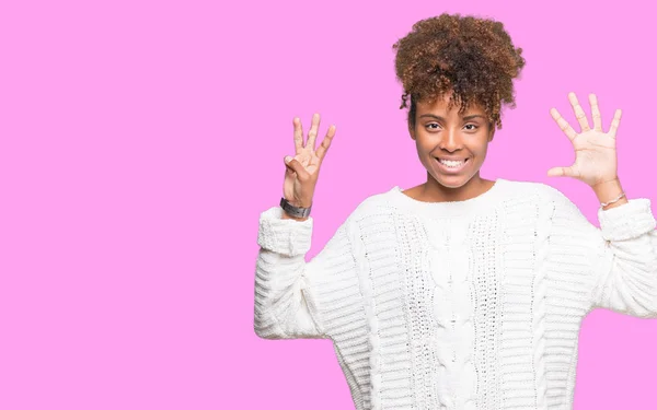 Beautiful Young African American Woman Wearing Winter Sweater Isolated Background — Stock Photo, Image