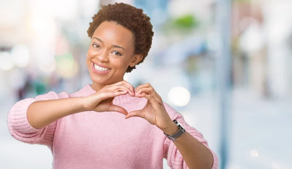 Beautiful Young African American Woman Isolated Background Smiling Love Showing — Stock Photo, Image