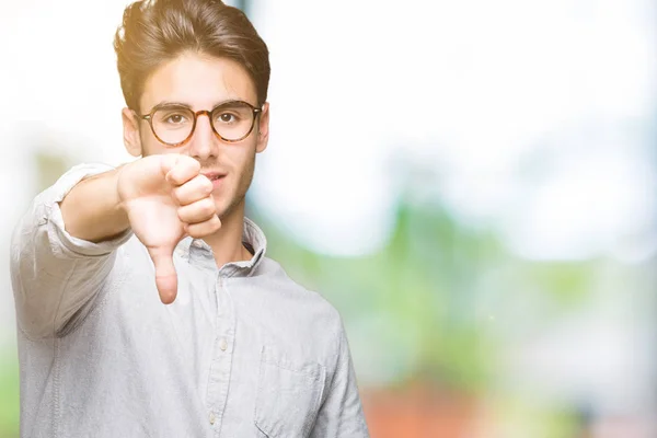 Young Handsome Man Wearing Glasses Isolated Background Looking Unhappy Angry — Stock Photo, Image