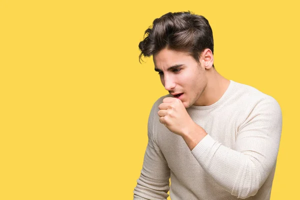 Hombre Guapo Joven Sobre Fondo Aislado Sintiéndose Mal Tosiendo Como — Foto de Stock