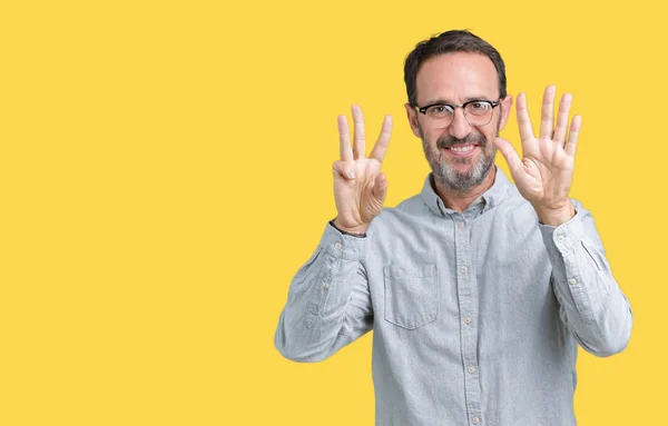 Guapo Mediana Edad Elegante Hombre Mayor Con Gafas Sobre Fondo — Foto de Stock