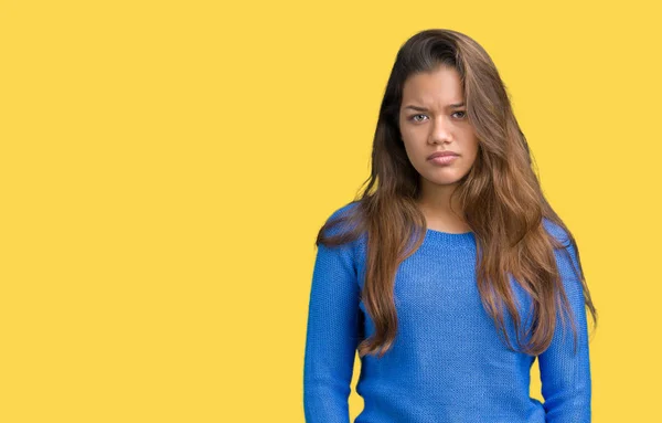 Junge Schöne Brünette Frau Trägt Blauen Pullover Über Isoliertem Hintergrund — Stockfoto