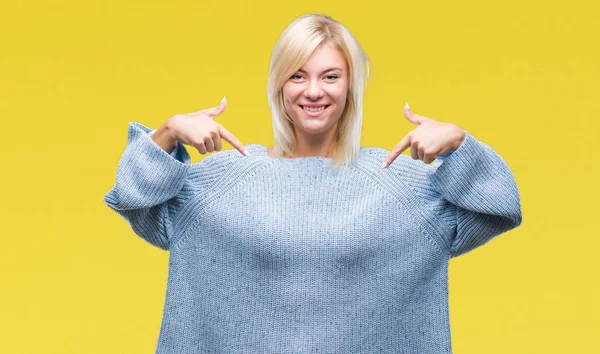 Giovane Bella Donna Bionda Che Indossa Maglione Invernale Sfondo Isolato — Foto Stock