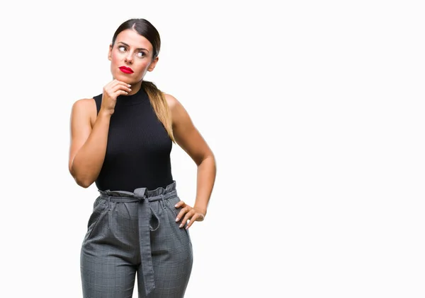 Jovem Bela Mulher Negócios Elegante Sobre Fundo Isolado Com Mão — Fotografia de Stock