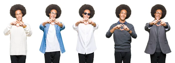 Colagem Jovem Com Cabelo Afro Sobre Fundo Isolado Branco Sorrindo — Fotografia de Stock