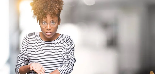 Beautiful Young African American Woman Wearing Glasses Isolated Background Hurry — Stock Photo, Image