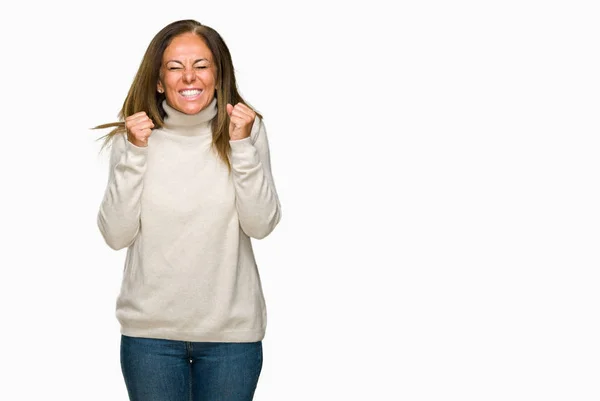 Beautiful Middle Age Adult Woman Wearing Winter Sweater Isolated Background — Stock Photo, Image