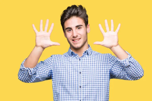 Young Handsome Business Man Isolated Background Showing Pointing Fingers Number — Stock Photo, Image