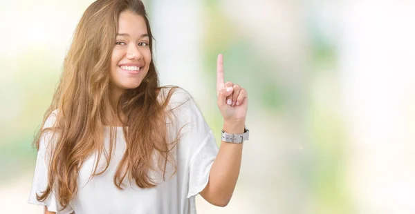 Joven Hermosa Mujer Negocios Morena Sobre Fondo Aislado Señalando Dedo — Foto de Stock