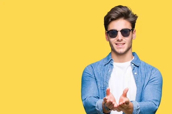 Young Handsome Man Wearing Sunglasses Isolated Background Smiling Hands Palms — Stock Photo, Image