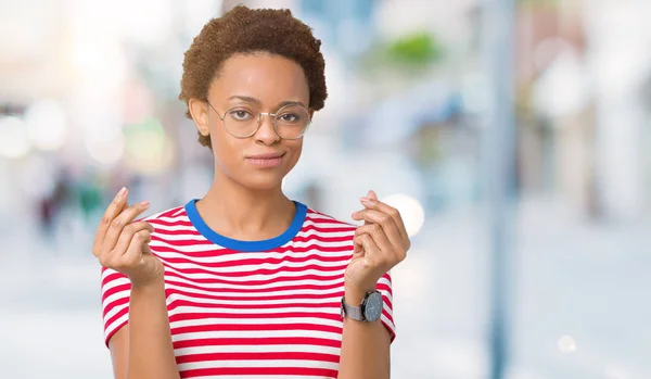 Belle Jeune Femme Afro Américaine Portant Des Lunettes Sur Fond — Photo