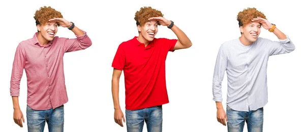 Colagem Jovens Homens Bussines Com Cabelos Encaracolados Sobre Fundo Branco — Fotografia de Stock