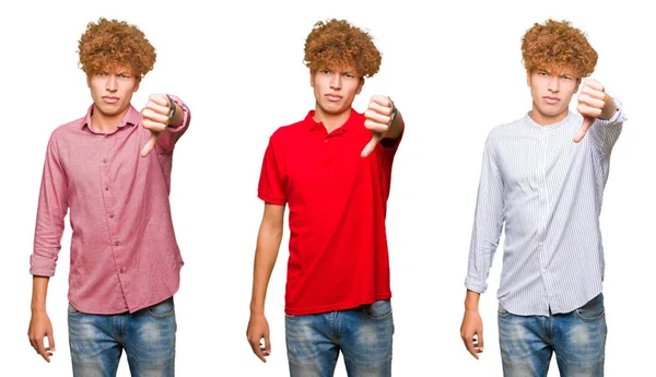 Collage Young Bussines Man Curly Hair Isolated White Background Looking — Stock Photo, Image