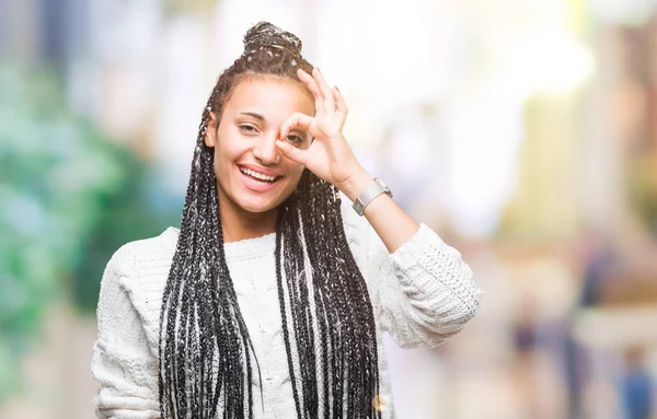 Jovem Trançado Cabelo Afro Americano Menina Vestindo Suéter Sobre Fundo — Fotografia de Stock