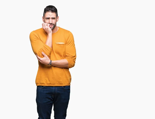 Joven Hombre Guapo Sobre Fondo Aislado Buscando Estresado Nervioso Con — Foto de Stock