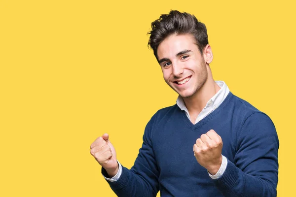 Gülümseyen Başarı Için Çığlık Genç Yakışıklı Adamı Izole Arka Plan — Stok fotoğraf