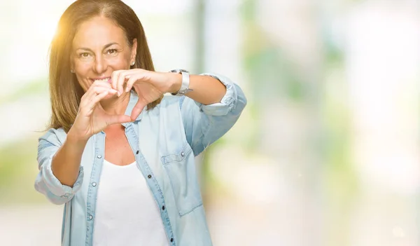 Middle Age Adult Woman Wearing Casual Denim Shirt Isolated Background — Stock Photo, Image