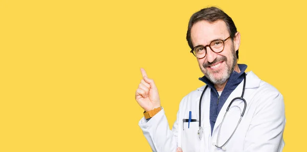 Handsome Middle Age Doctor Man Wearing Medical Coat Big Smile — Stock Photo, Image