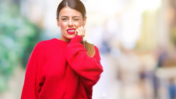 Joven Mujer Negocios Hermosa Usando Suéter Invierno Sobre Fondo Aislado —  Fotos de Stock