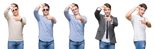 Collage Joven Hombre Negocios Guapo Sobre Fondo Aislado Sonriendo Haciendo — Foto de Stock