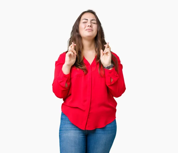 Hermosa Mujer Negocios Más Tamaño Joven Sobre Fondo Aislado Sonriendo — Foto de Stock