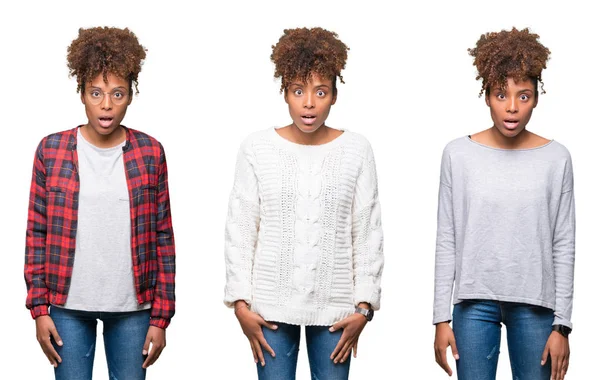 Collage Unga Vackra Afrikanska Flicka Över Isolerade Bakgrund Rädd Och — Stockfoto