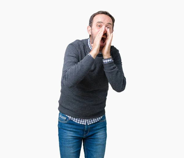 Handsome Middle Age Senior Man Wearing Sweater Isolated Background Shouting — Stock Photo, Image