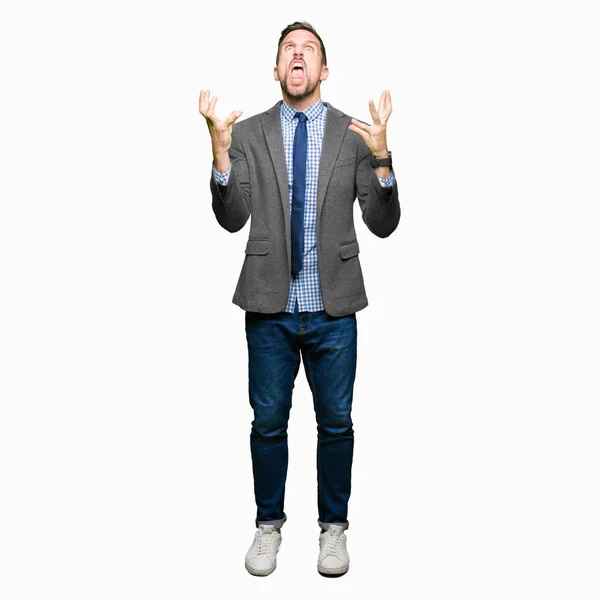 Handsome Business Man Wearing Suit Tie Crazy Mad Shouting Yelling — Stock Photo, Image