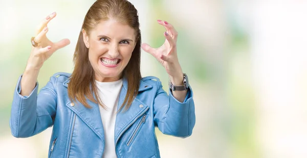 Hermosa Mujer Madura Mediana Edad Con Chaqueta Cuero Moda Sobre —  Fotos de Stock