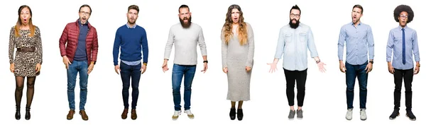 Collage Personas Sobre Fondo Blanco Aislado Cara Choque Mirando Escéptico — Foto de Stock