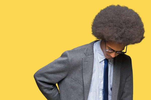 Joven Hombre Negocios Afroamericano Con Cabello Afro Usando Gafas Sufrimiento — Foto de Stock