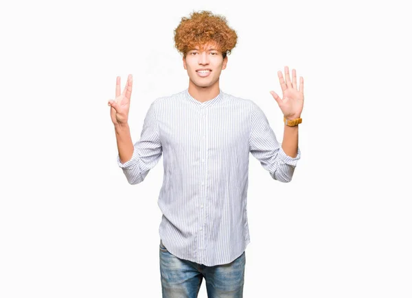 Young Handsome Business Man Afro Hair Wearing Elegant Shirt Showing — Stock Photo, Image