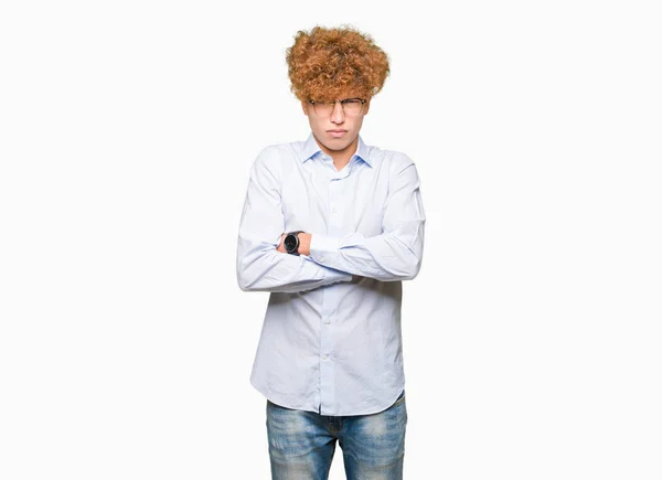 Unga Stiliga Affärsman Med Afro Bär Glasögon Skeptiker Och Nervös — Stockfoto