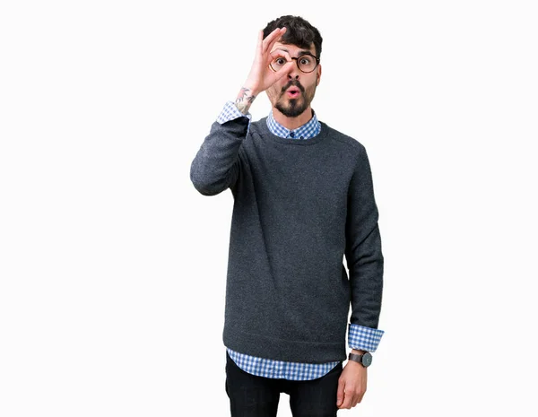 Young Handsome Smart Man Wearing Glasses Isolated Background Doing Gesture — Stock Photo, Image