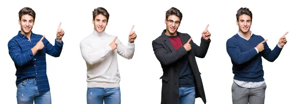 Collage Joven Hombre Negocios Guapo Sobre Fondo Aislado Sonriendo Mirando —  Fotos de Stock